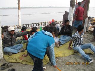 Taki Picnic - enjoying picnic near river site - other side you can see Bangladesh 
